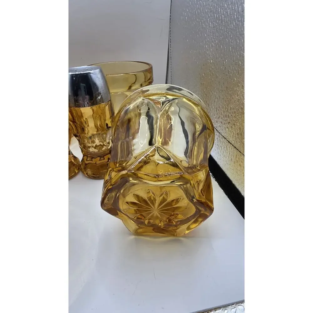 Tiara Indiana Glass Sandwich Amber 10 Pc Set 4 Tumblers 4 Juice Glass Salt Pepp